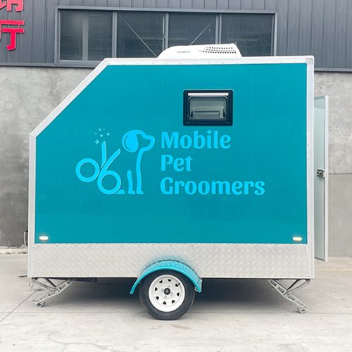 Light Blue Dog Grooming Trailer